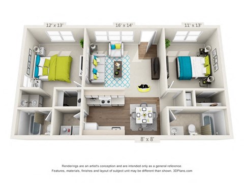 B1C - Red Maple Classic -2 bedroom 2 bathroom at Lofts of Wilmington Apartments, North Carolina, 28405